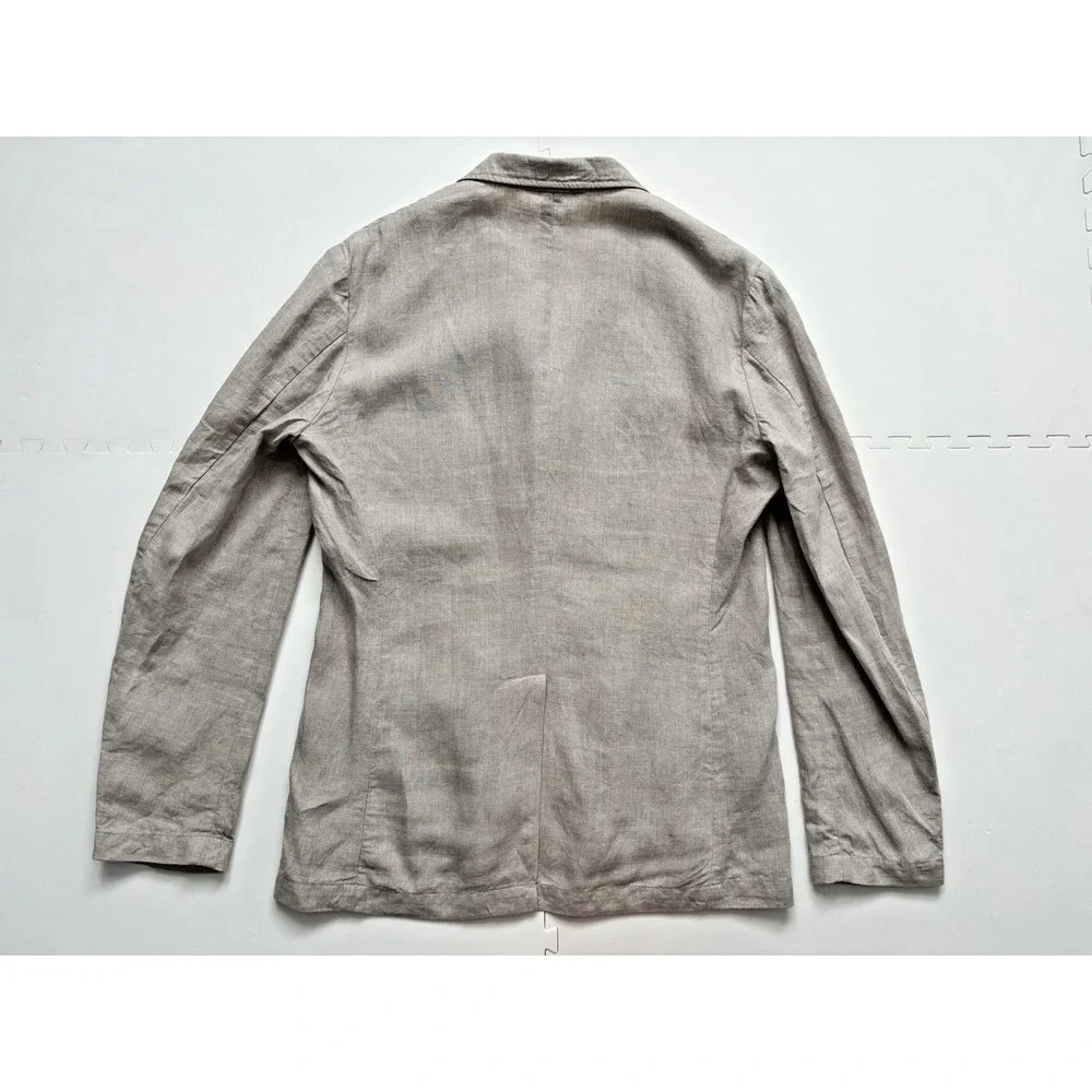 MUJI Men Blazer 100% Linen Jacket Unstructured Pockets Lightweight Coastal -Sz S